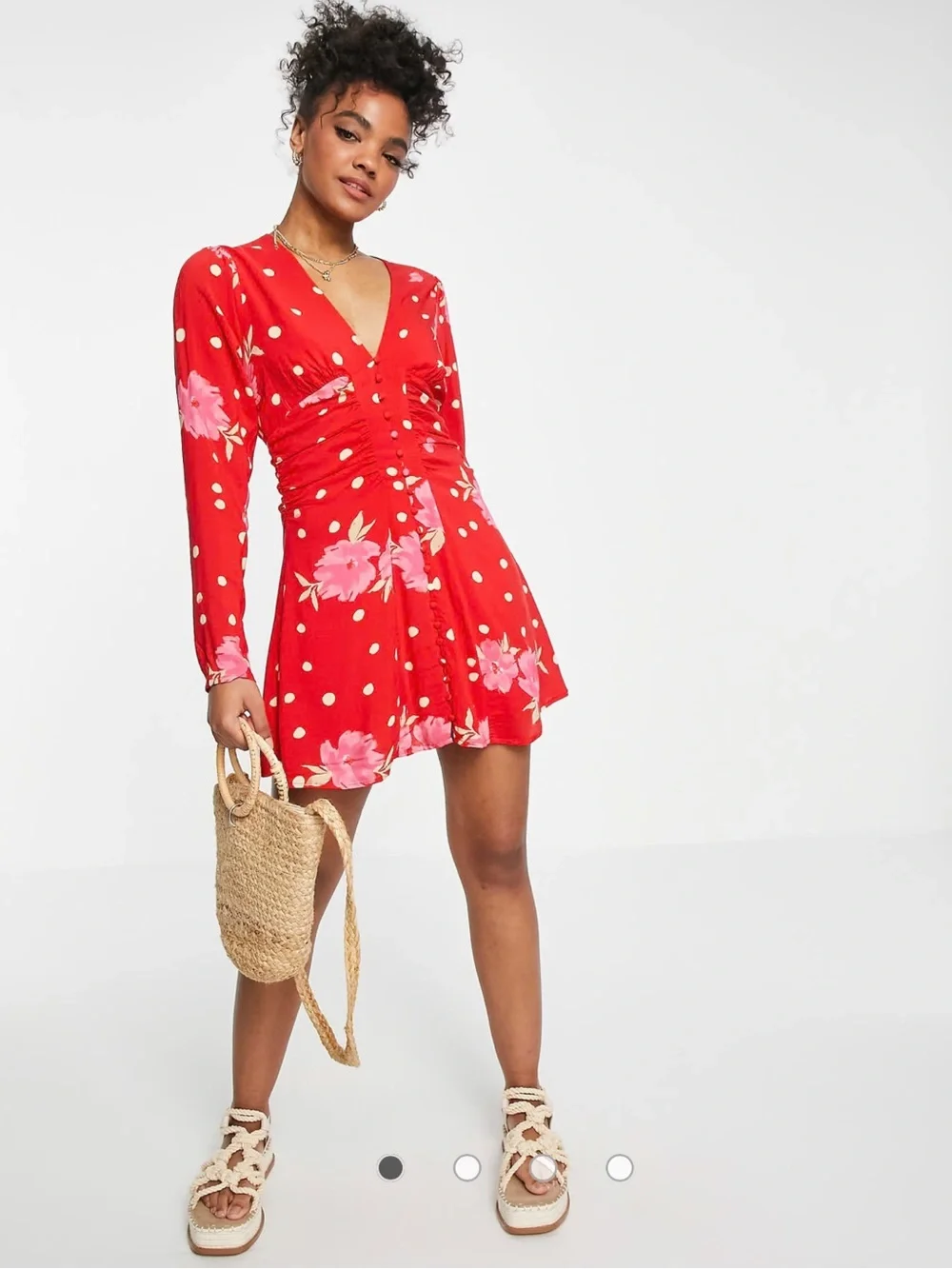 Free People Date Night Mini Dress In Floral Spot Print-red NWT